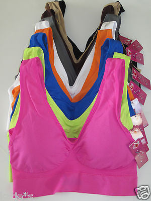 3 Bra 6 Sport Bras Yoga Active Wear Workout Seamless TOP CAMI 1376 Sz S-2XL